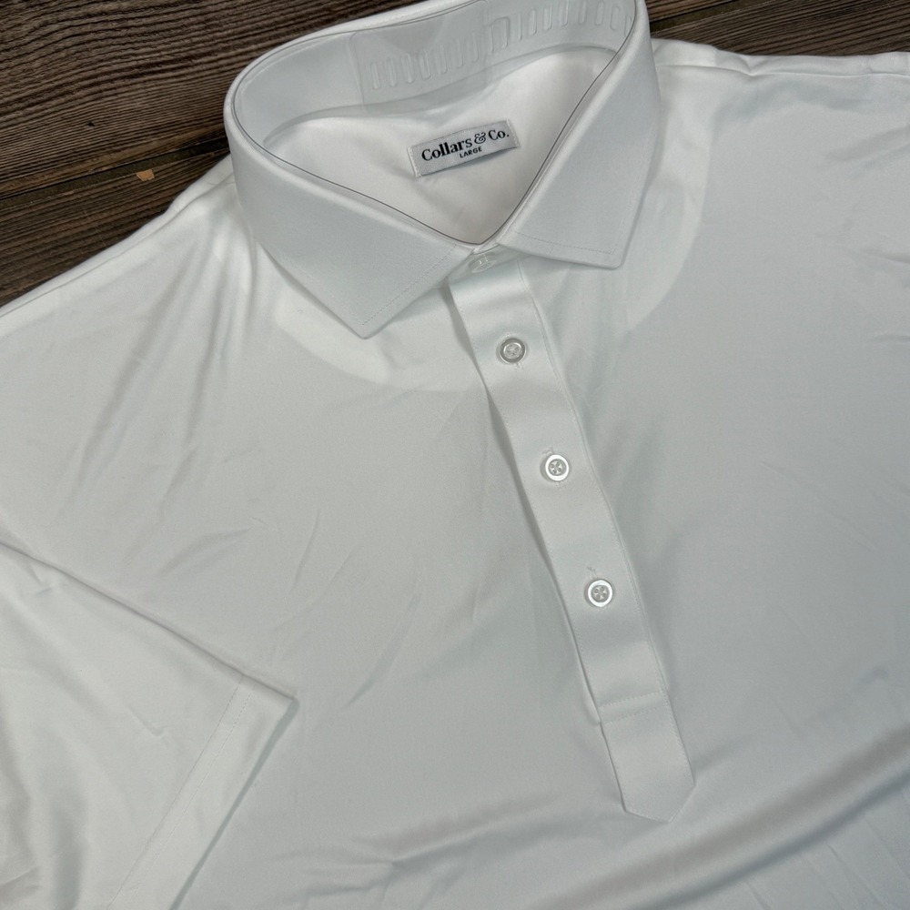 Collars & Co Mens Size Large Dress Collar Polo White Short Sleeve Performance